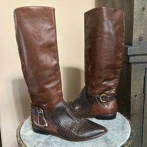 Vintage Flings Catherine brown leather buckle tall knee boots sz 8.5